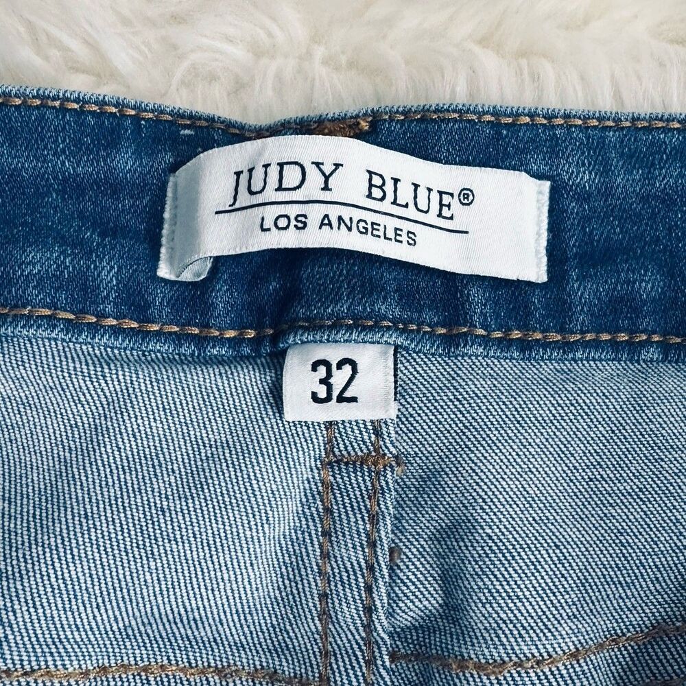 Judy Blue Light Blue Denim Jean Shorts with Frayed Hem - Picture 3 of 6